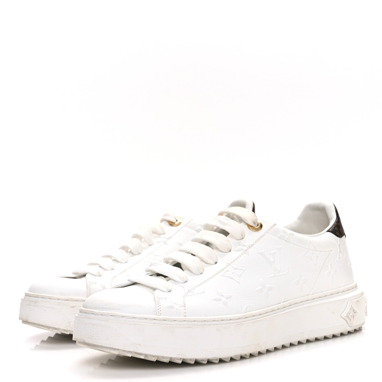 Louis Vuitton Lambskin Embossed Monogram Time Out Sneakers 39 White 4 of 13