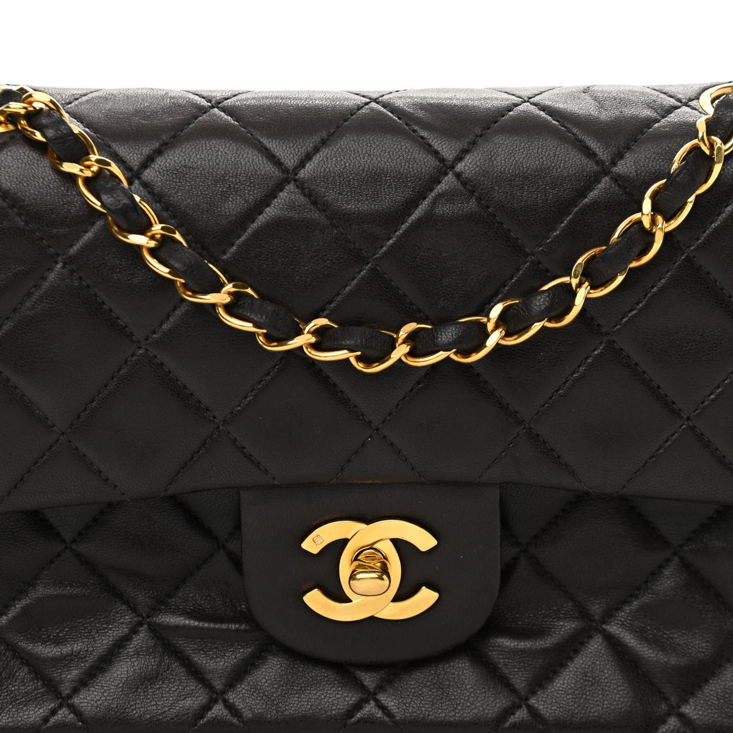 Lambskin Quilted Small Double Flap Black