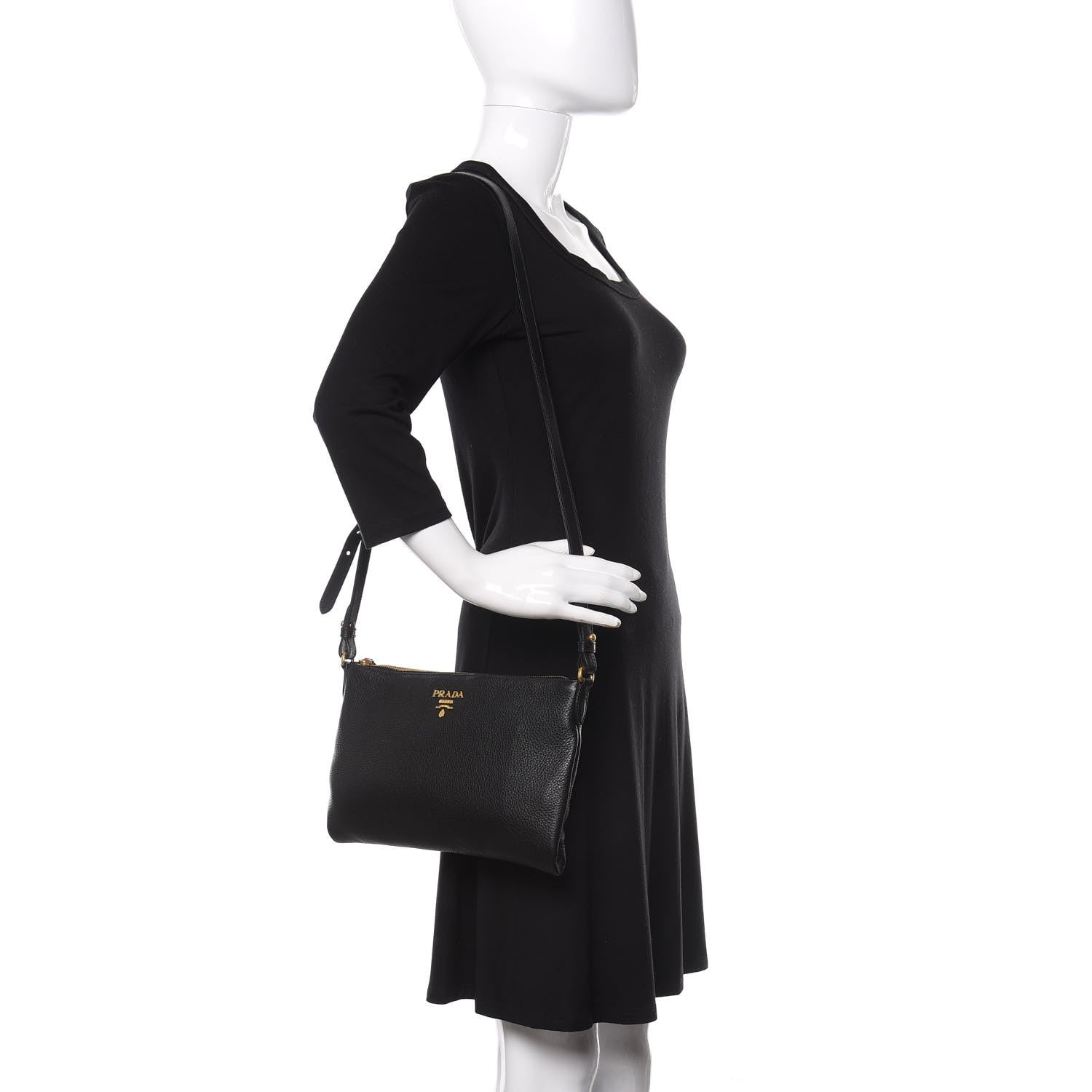 Prada Vitello Daino Crossbody Bag Black 2 of 11