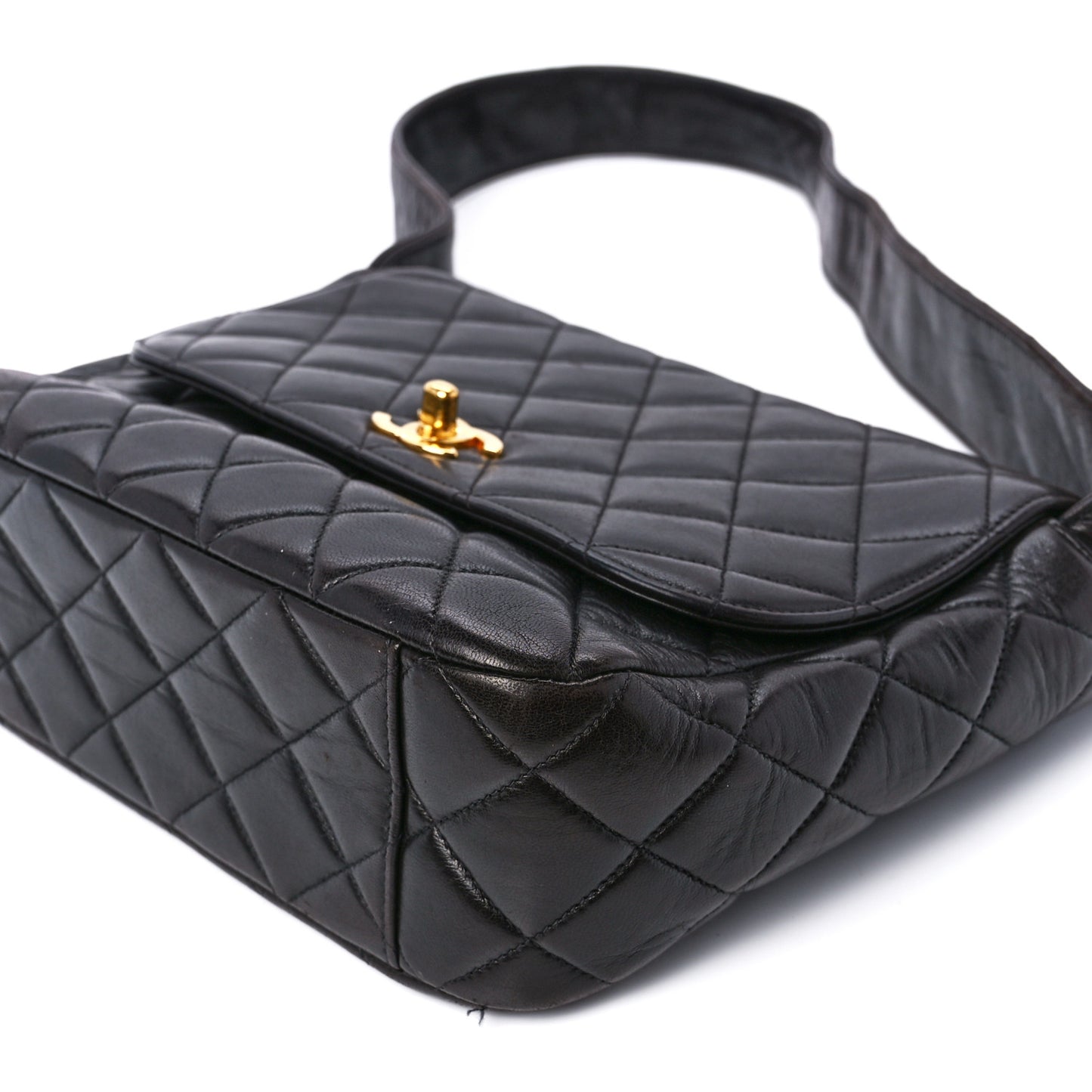 Lambskin Quilted CC Flap Shoulder Bag Black