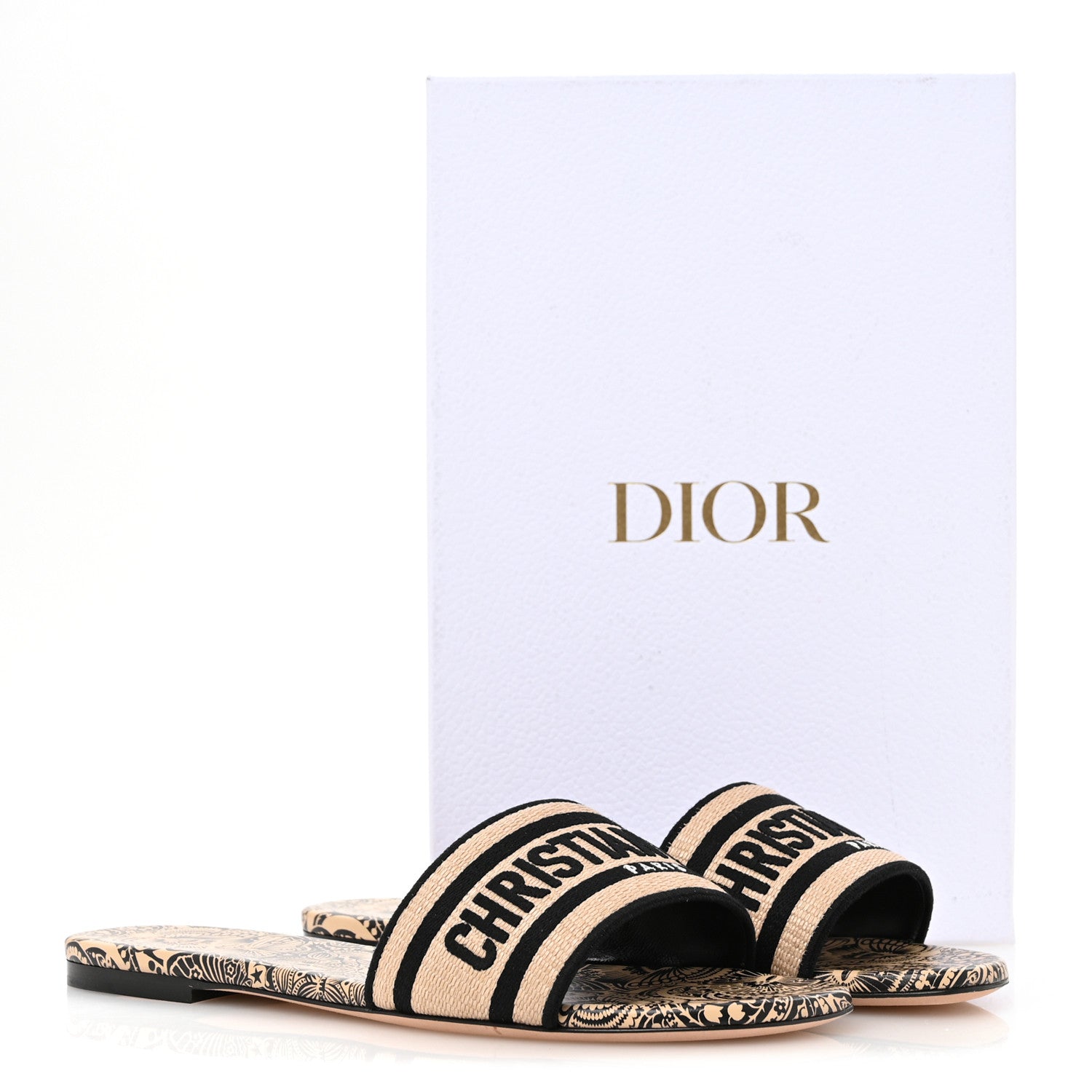 Christian Dior Straw Embroidered Dway Flat Slide Sandals 41