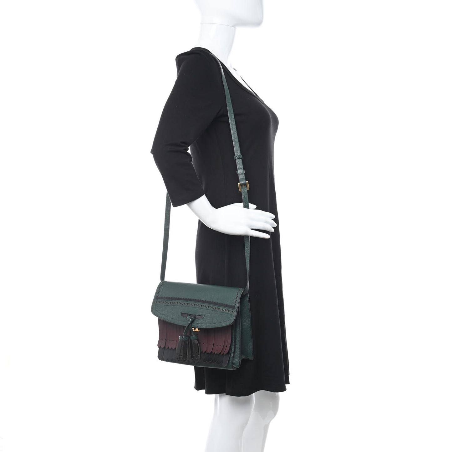 Grainy Calfskin Broguing Tassel Fringe Small Macken Crossbody Bag Multicolor