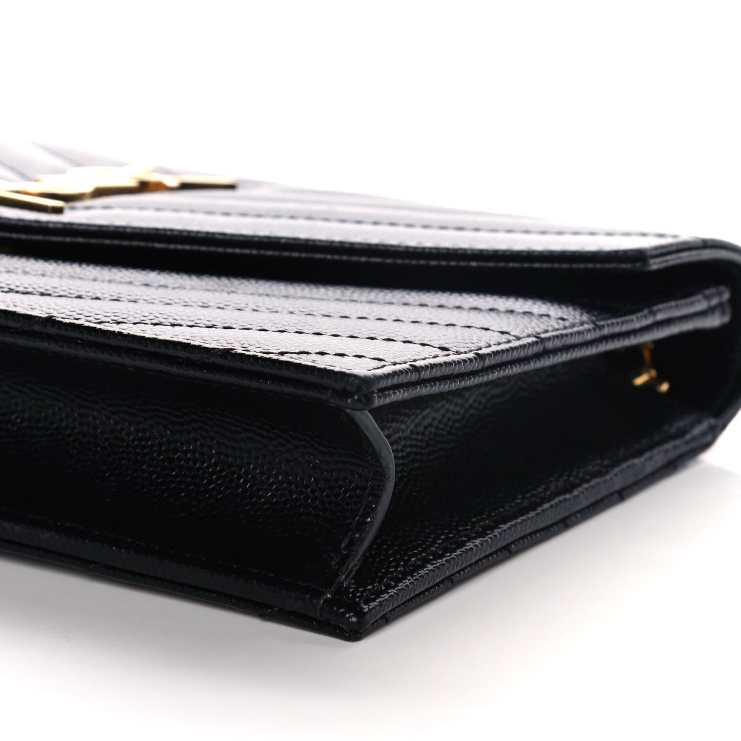 Grain De Poudre Matelasse Chevron Monogram Envelope Chain Wallet Black