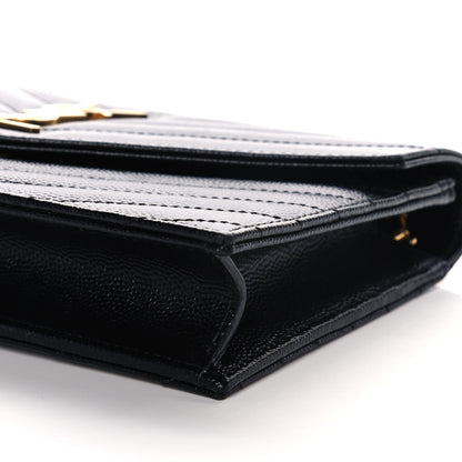 Saint Laurent Grain De Poudre Matelasse Chevron Monogram Envelope Chain Wallet Black 9 of 14