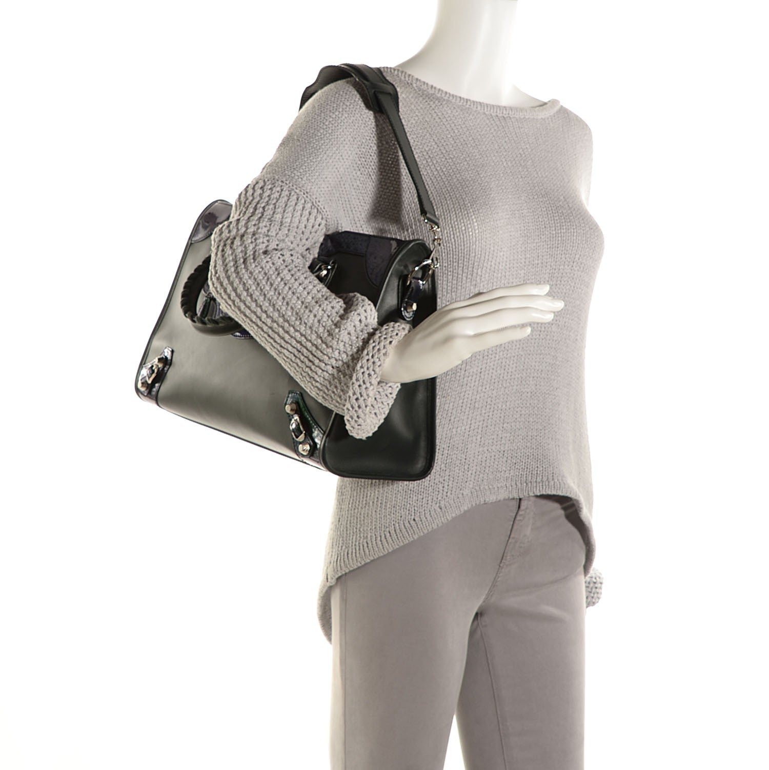 Balenciaga Smooth Calfskin Metallic Patent Giant 12 Silver Hardware City Vert Poker Fonce 2 of 14