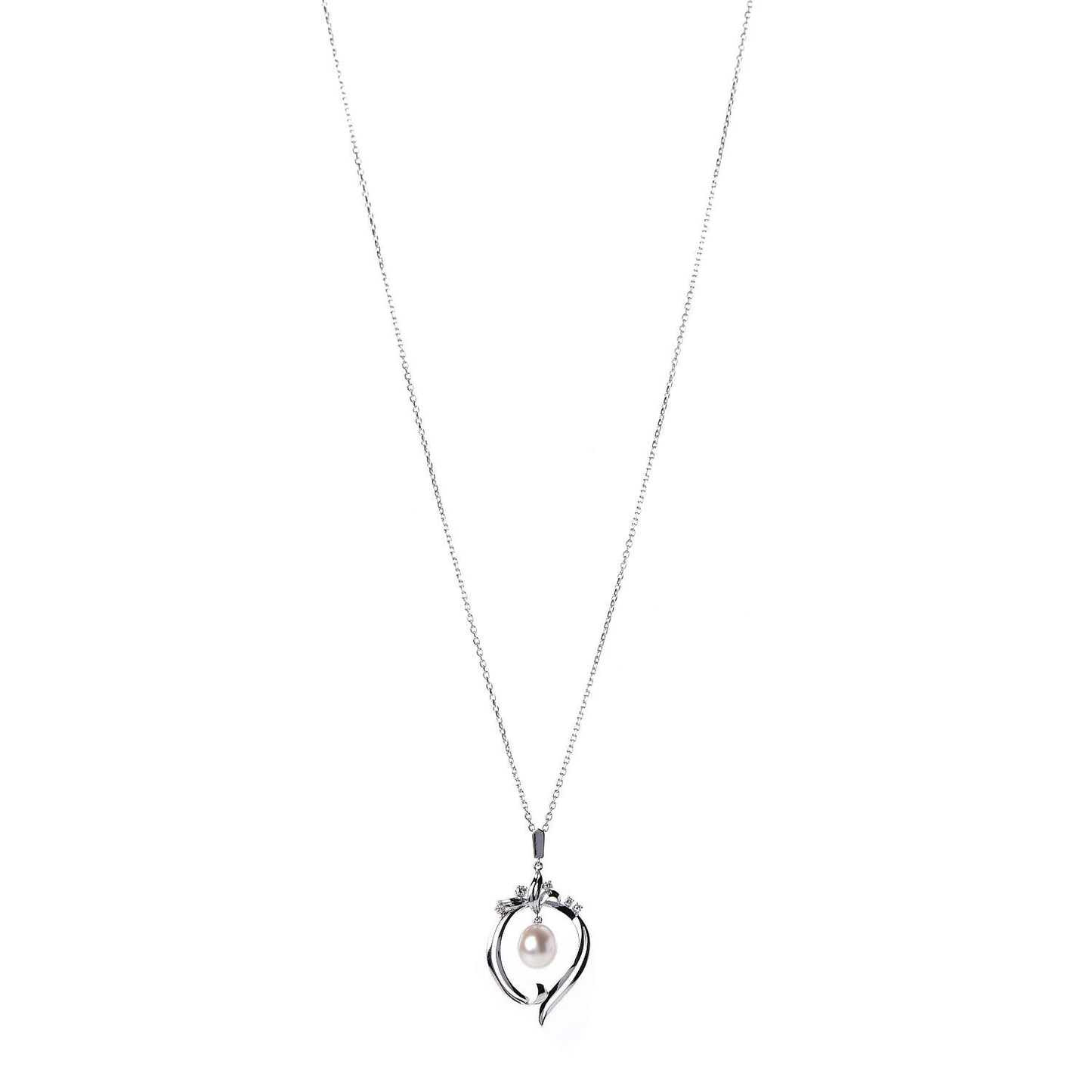14K White Gold Diamond Akoya Pearl 8mm Pendant Necklace