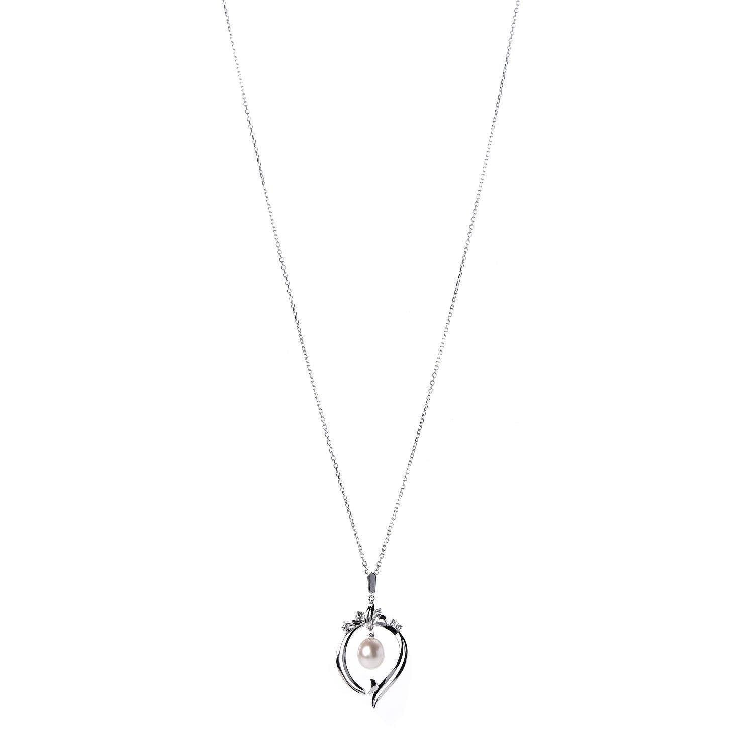 Mikimoto 14K White Gold Diamond Akoya Pearl 8mm Pendant Necklace 1 of 5