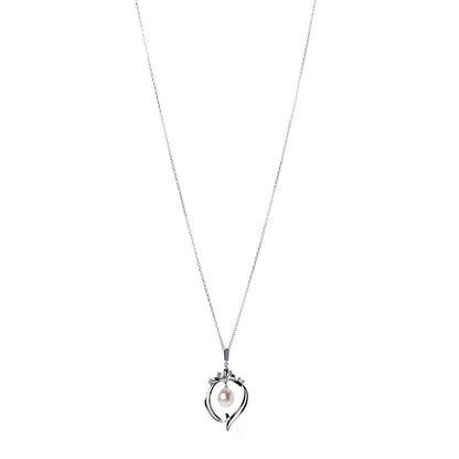 Mikimoto 14K White Gold Diamond Akoya Pearl 8mm Pendant Necklace 1 of 5
