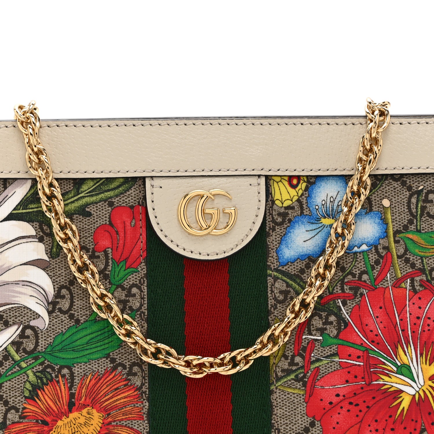 Gucci GG Supreme Monogram Flora Web Small Ophidia Chain Shoulder Bag White 9 of 12