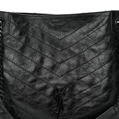Saint Laurent Crinkled Calfskin Matelasse Monogram Medium Niki Shopper Tote Black 8 of 14