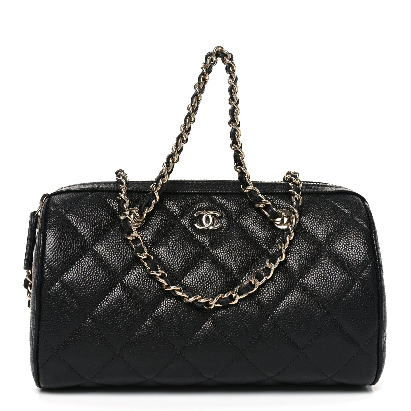 Caviar Quilted Barrel Clutch With Chain Black
