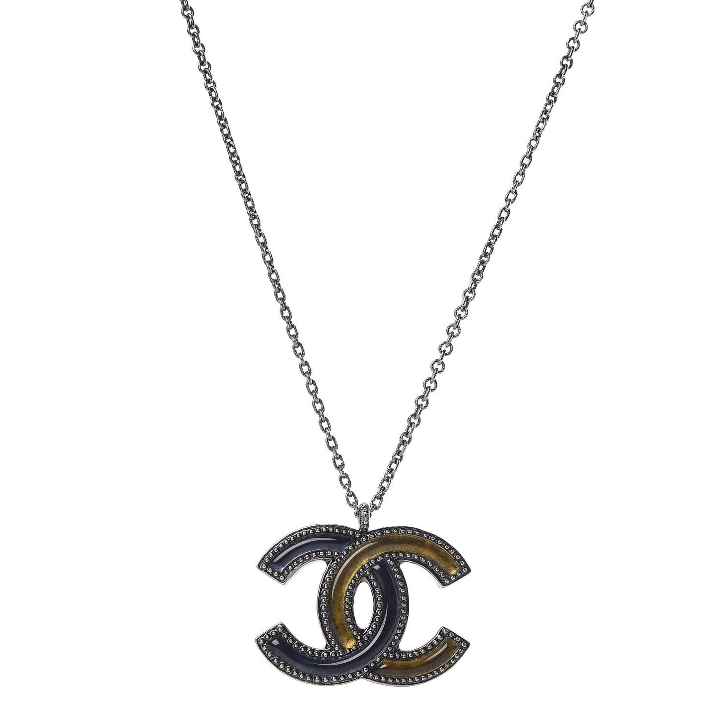 Ruthenium Enamel CC Pendant Necklace Blue Yellow