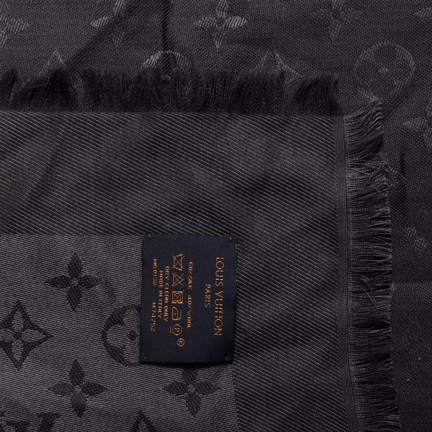 Silk Wool Monogram Shawl Charcoal Grey