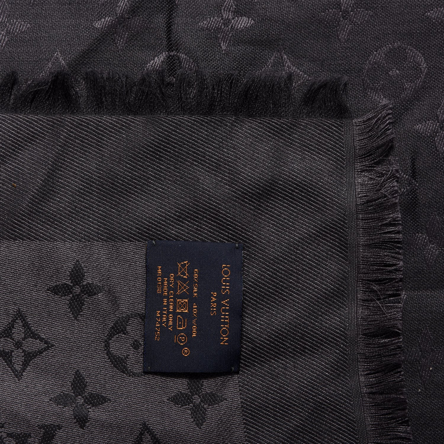 Louis Vuitton Silk Wool Monogram Shawl Charcoal Grey 3 of 3