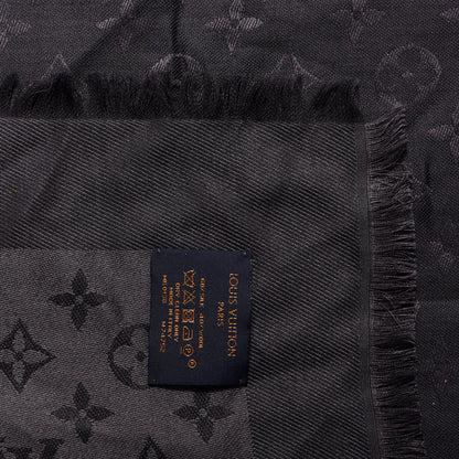 Louis Vuitton Silk Wool Monogram Shawl Charcoal Grey 3 of 3
