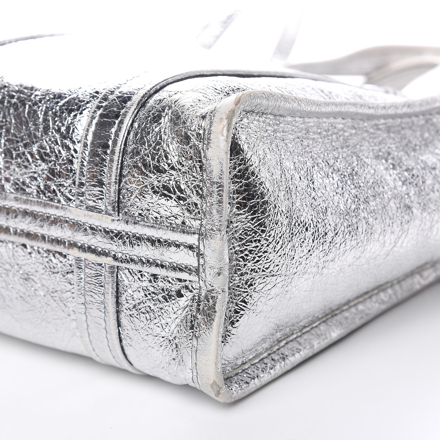 Metallic Calfskin S Bazar Shopper Tote Silver Hardware