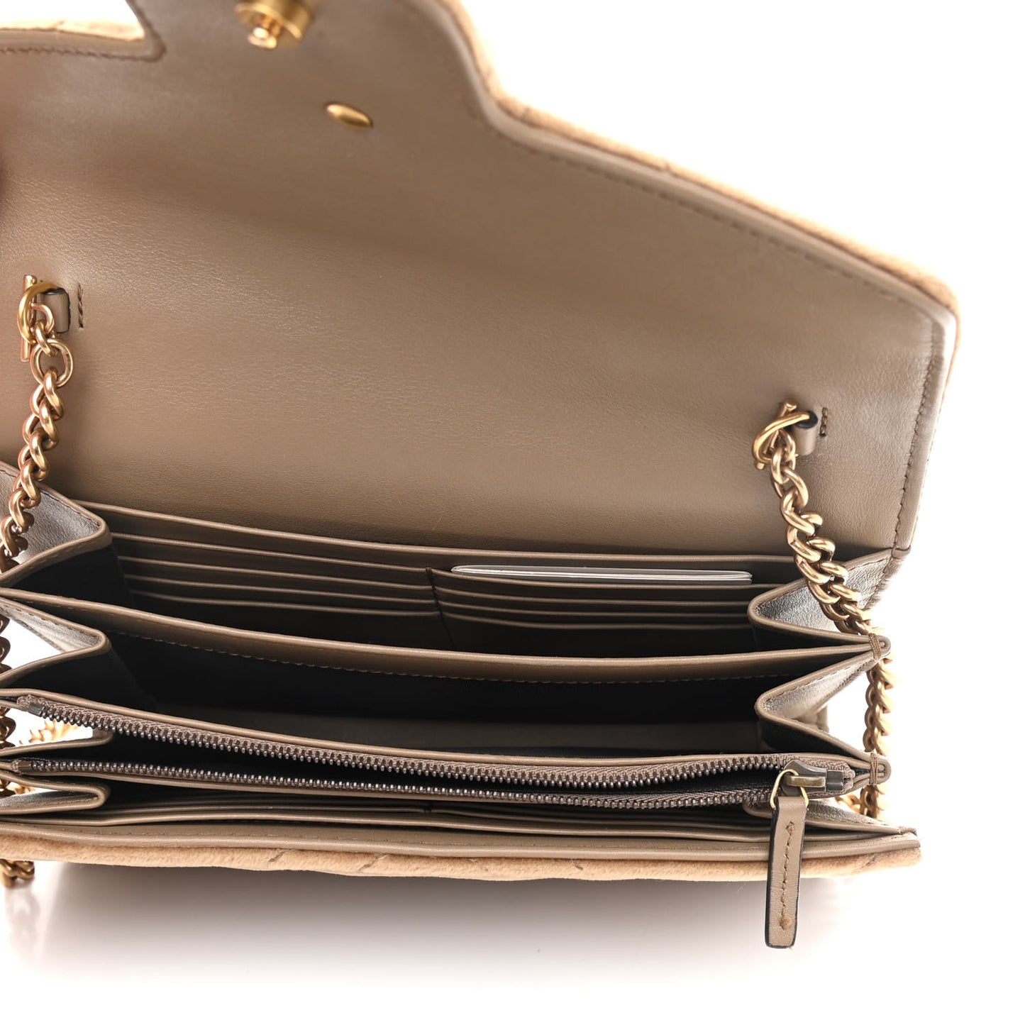 Velvet Matelasse GG Marmont Chain Wallet Taupe