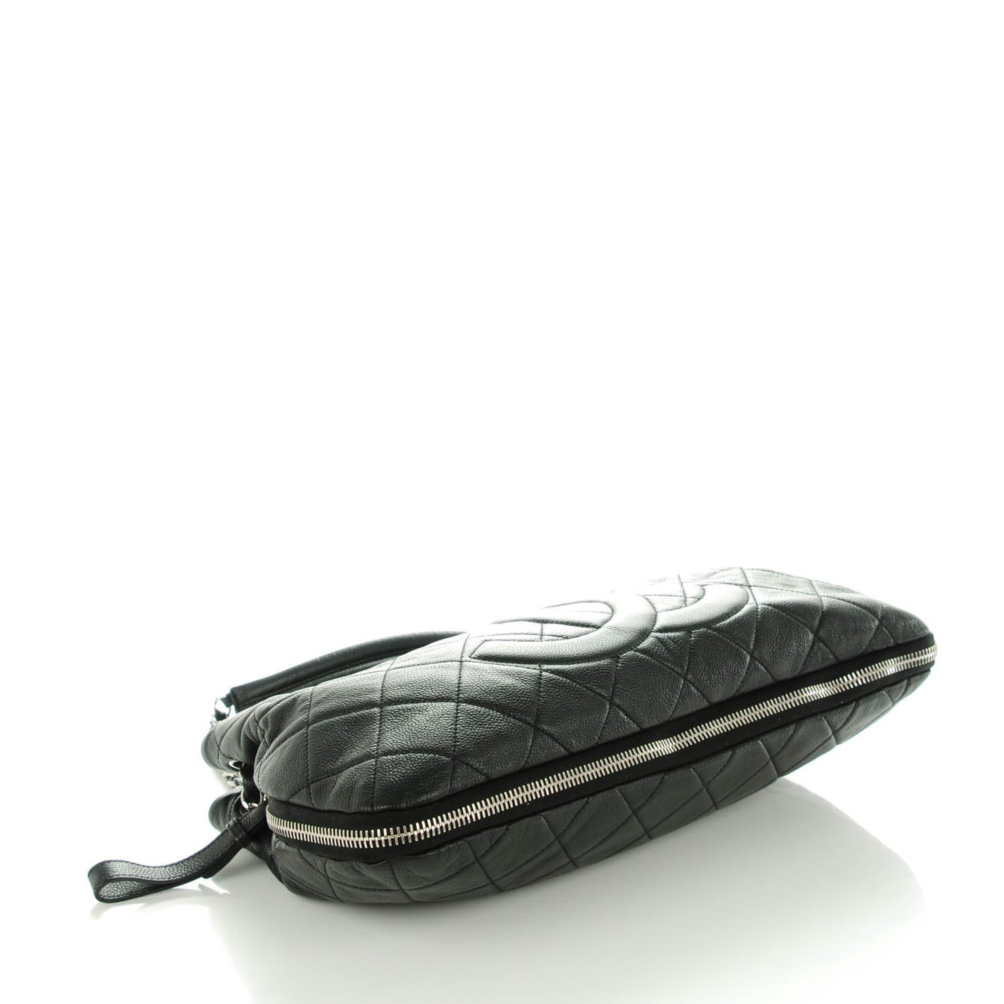 Caviar Quilted Expandable Zip Shoulder Bag Black