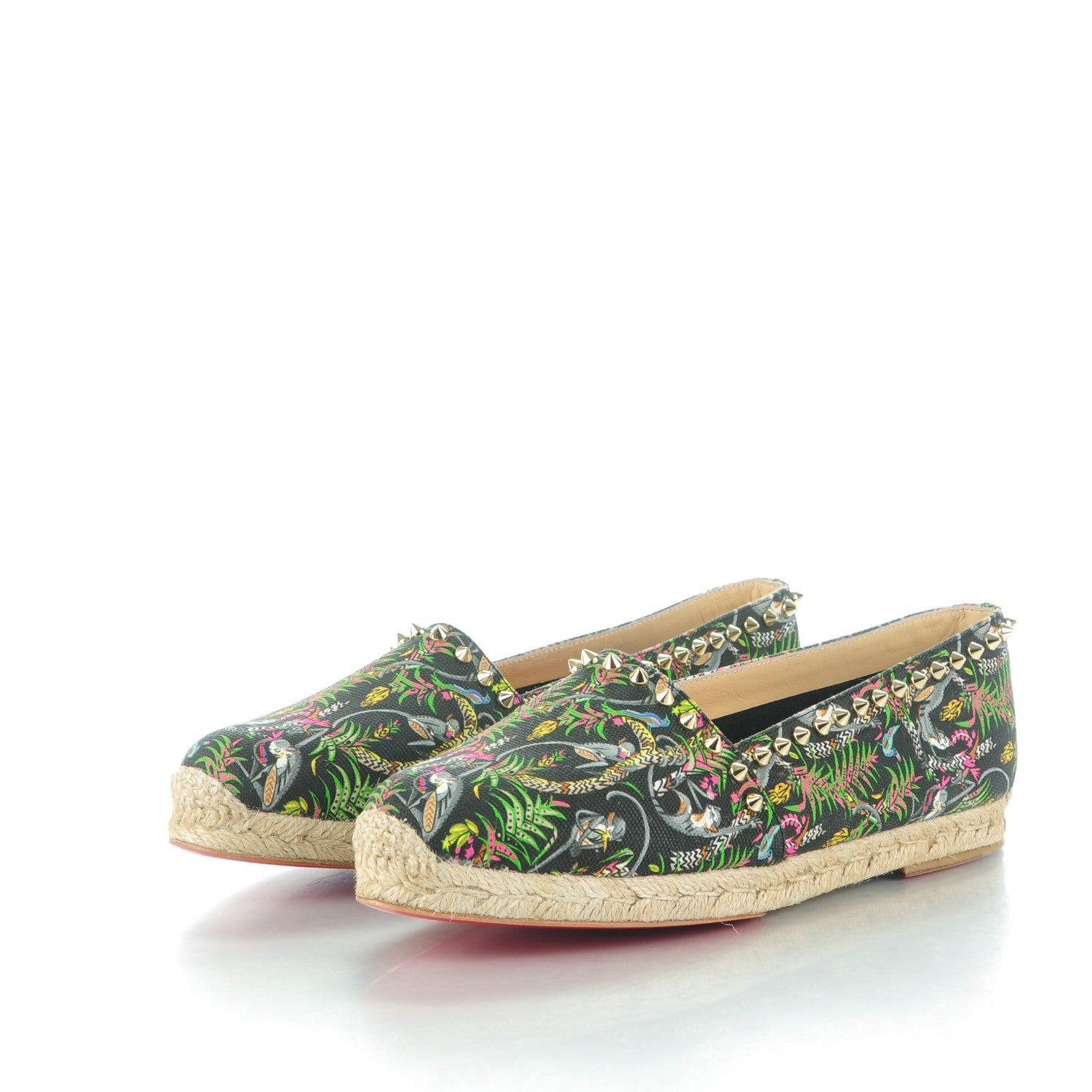 Christian Louboutin CHRISTIAN LOUBOUTIN Canvas Loubi Jungle Print Ares Spikes Flat Espadrille 41 Black 3 of 7