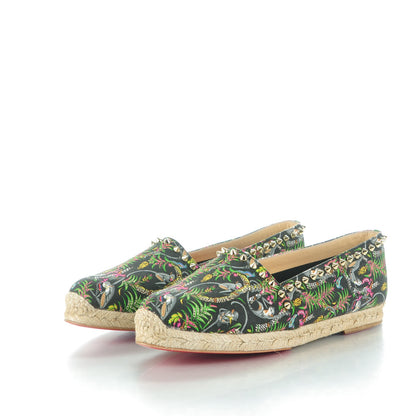 Christian Louboutin CHRISTIAN LOUBOUTIN Canvas Loubi Jungle Print Ares Spikes Flat Espadrille 41 Black 3 of 7