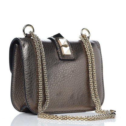Valentino Garavani Metallic Vitello Small Glam Lock Rockstud Flap Sasso 3 of 8