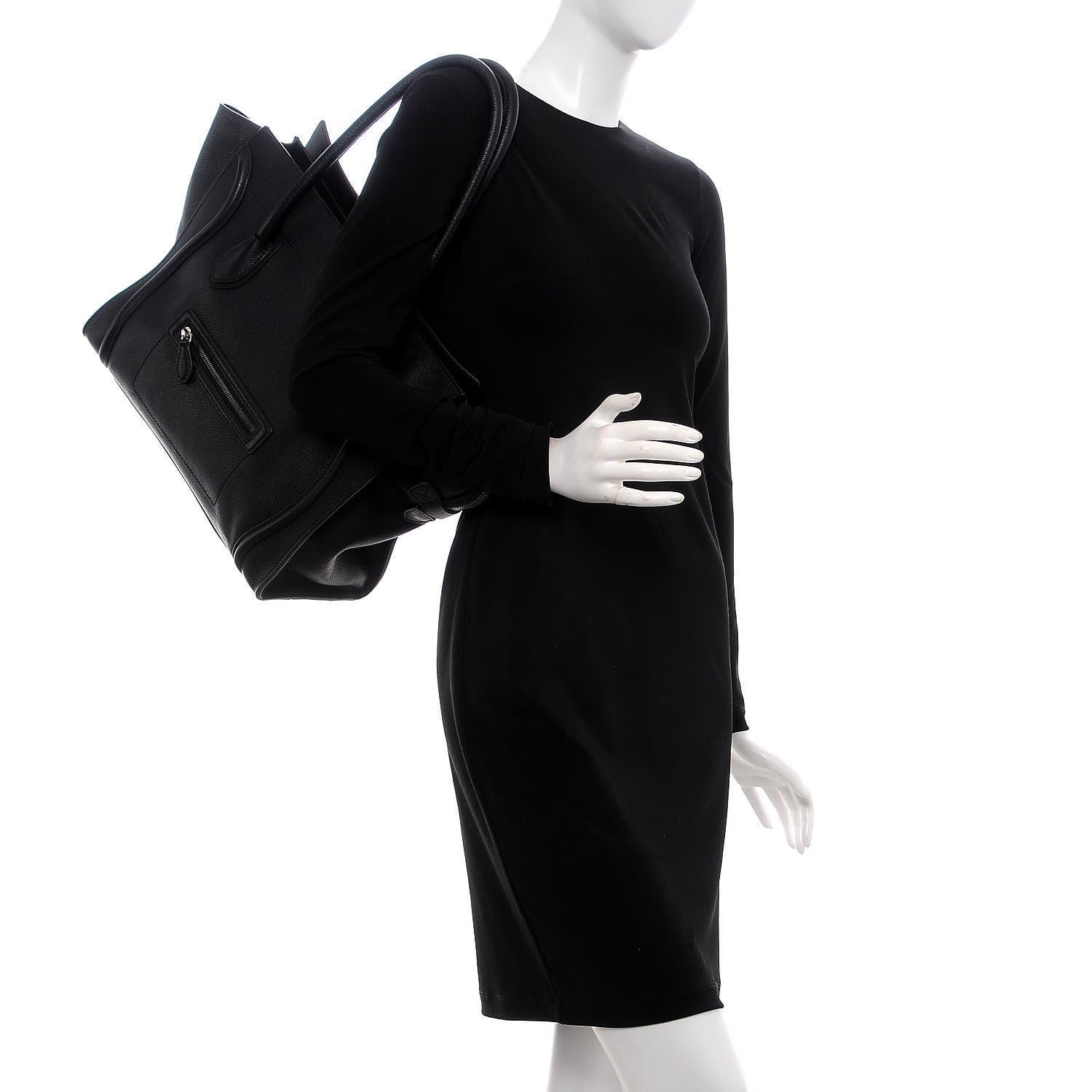 Celine Drummed Calfskin Shoulder Luggage Black 2 of 9
