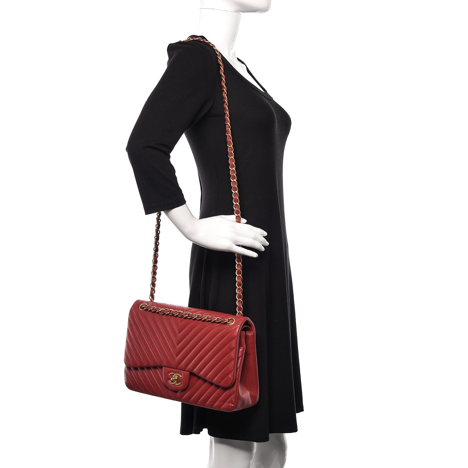 Chanel Lambskin Chevron Quilted Jumbo Double Flap Dark Red 2 of 18
