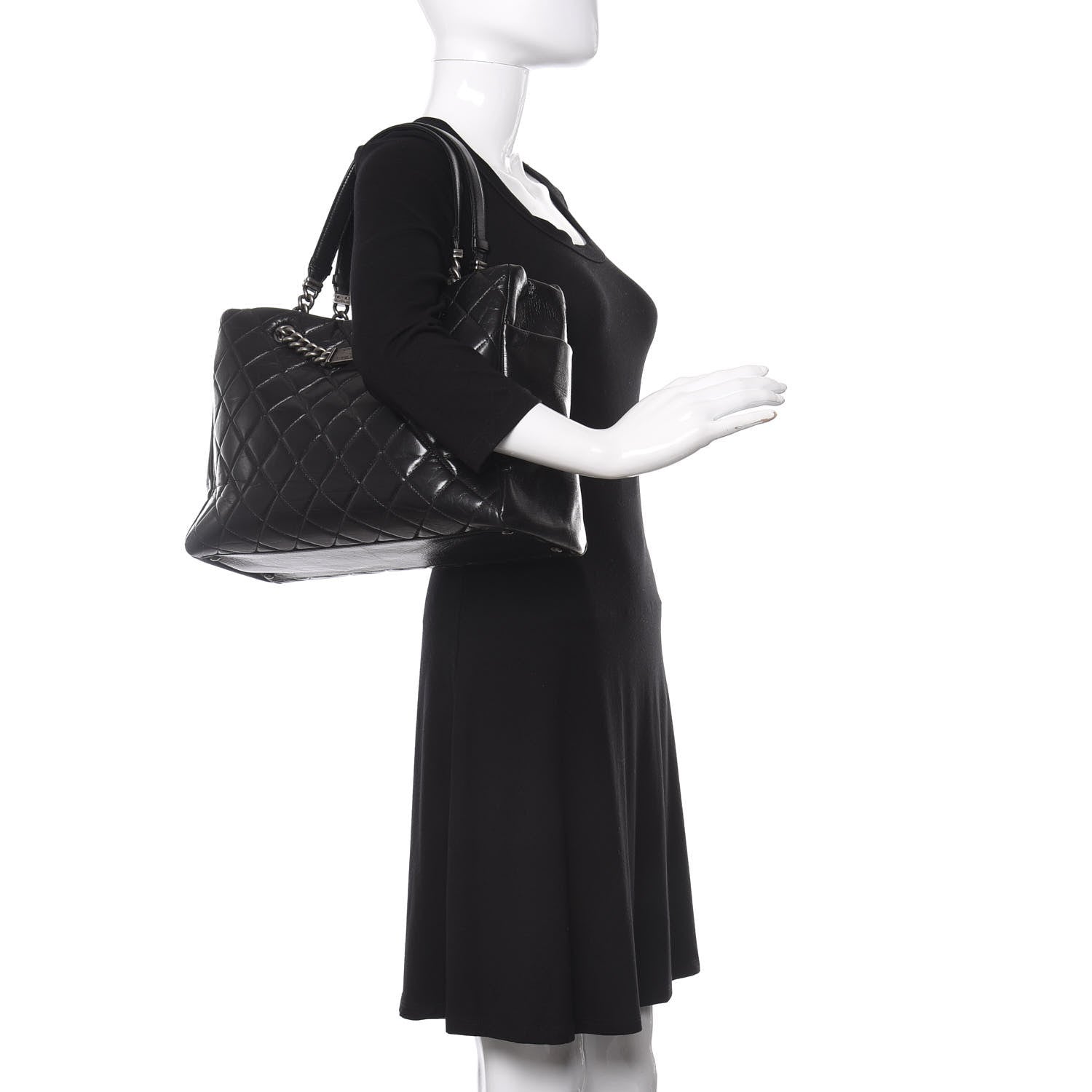 Chanel Glazed Calfskin Quilted Large Nameplate Shopping Tote Black 2 of 10