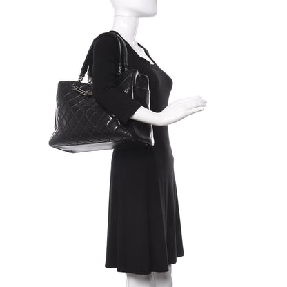 Chanel Glazed Calfskin Quilted Large Nameplate Shopping Tote Black 2 of 10