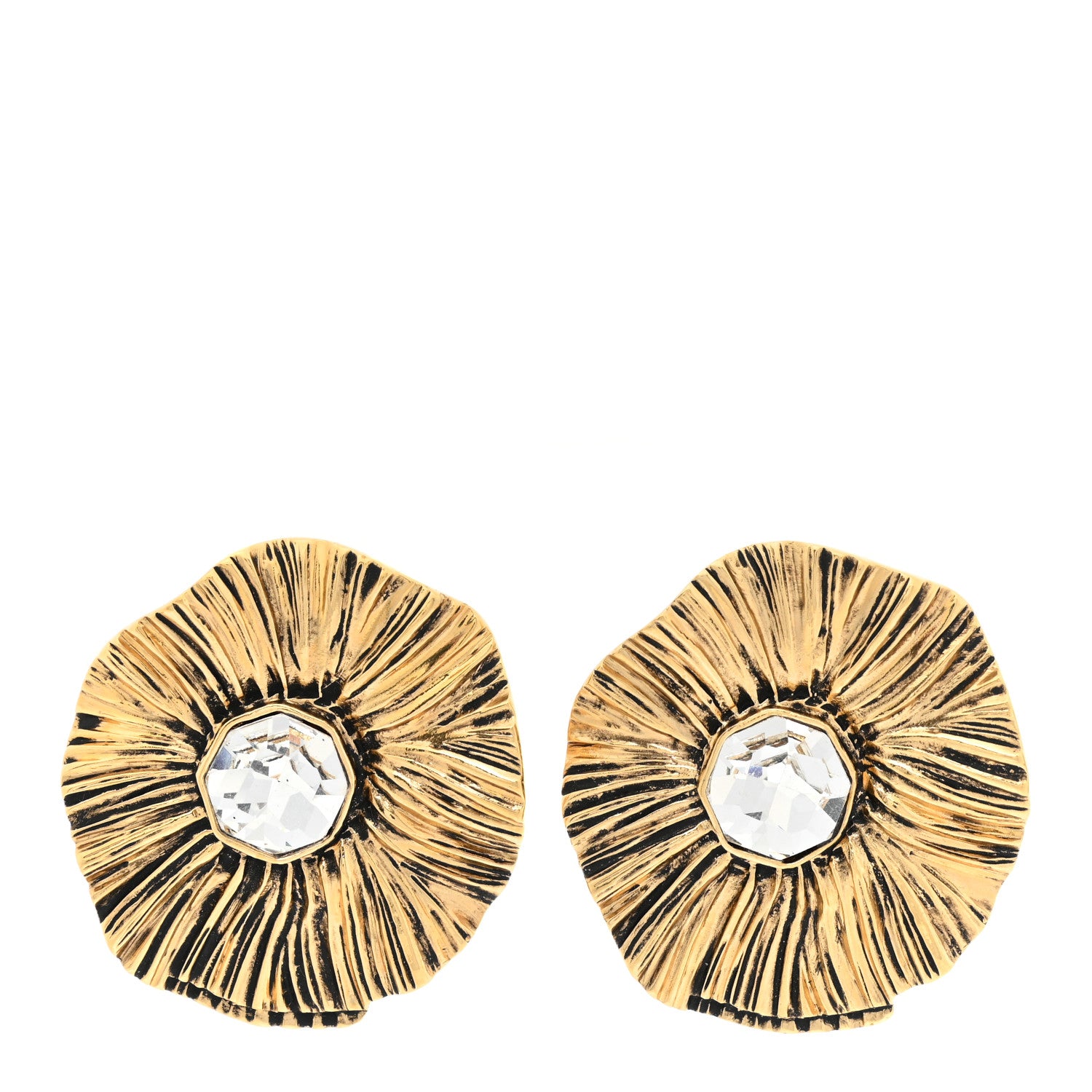 Saint Laurent Metal Crystal Radiating Sun Clip On Earrings Gold 1 of 3
