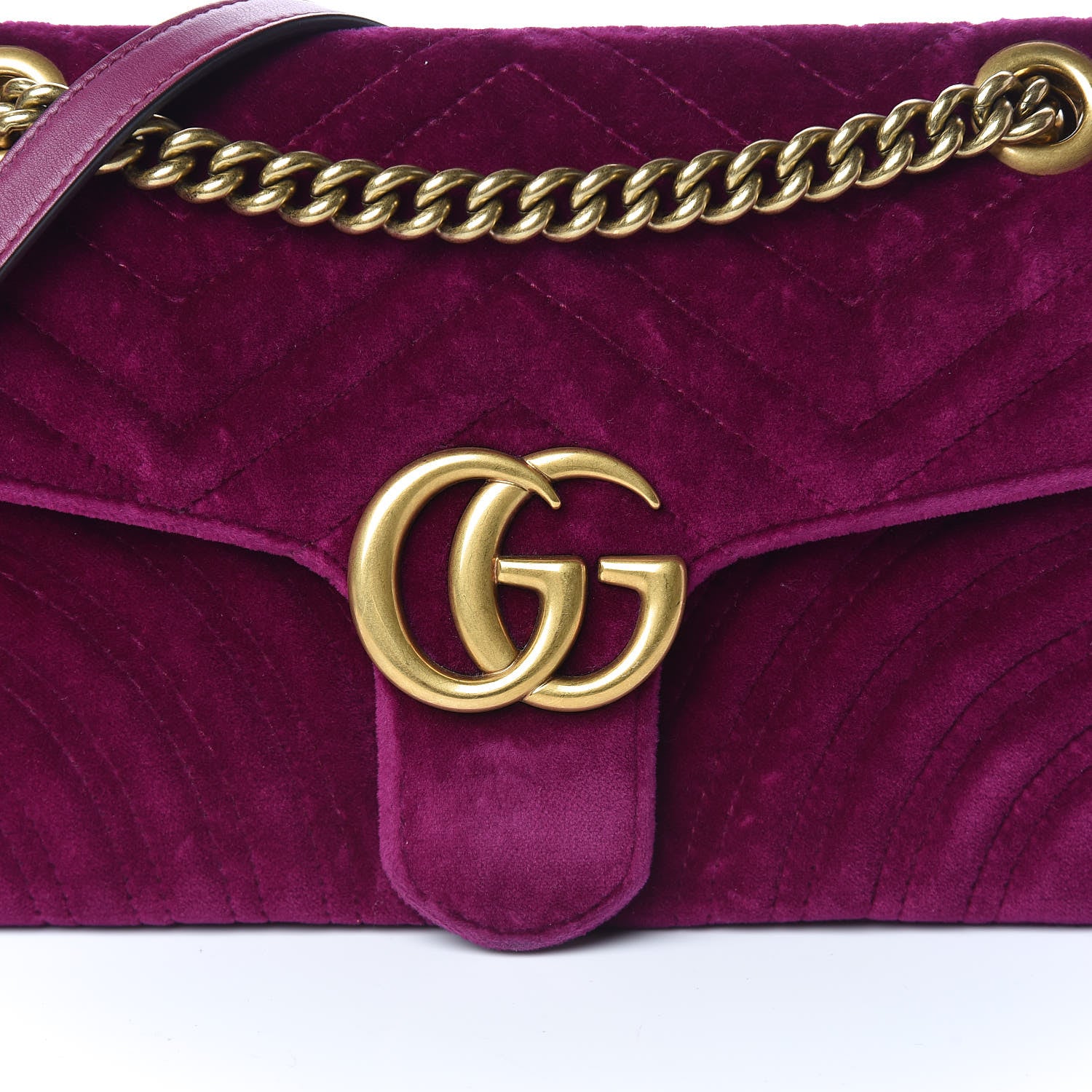 Gucci Velvet Matelasse Small GG Marmont Shoulder Bag Fuchsia Violet Cyclamen 10 of 10