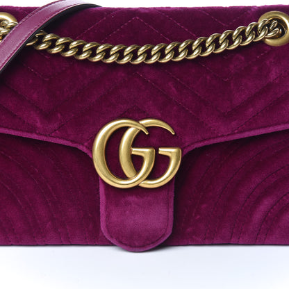 Gucci Velvet Matelasse Small GG Marmont Shoulder Bag Fuchsia Violet Cyclamen 10 of 10