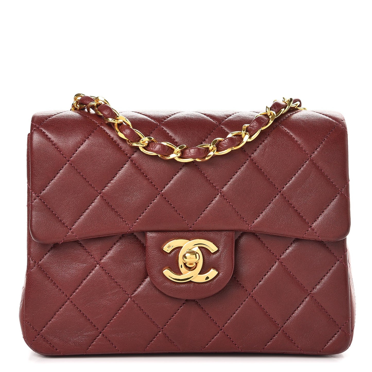 Lambskin Quilted Mini Square Flap Burgundy