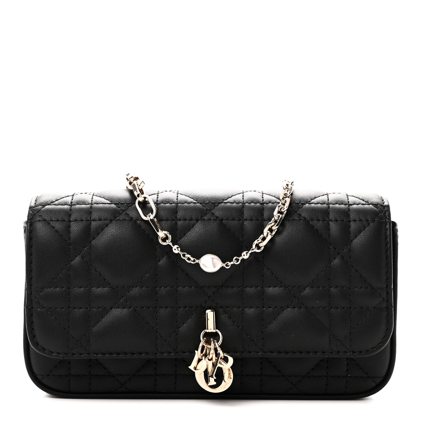Lambskin Cannage Dior Talk Phone Pouch Black