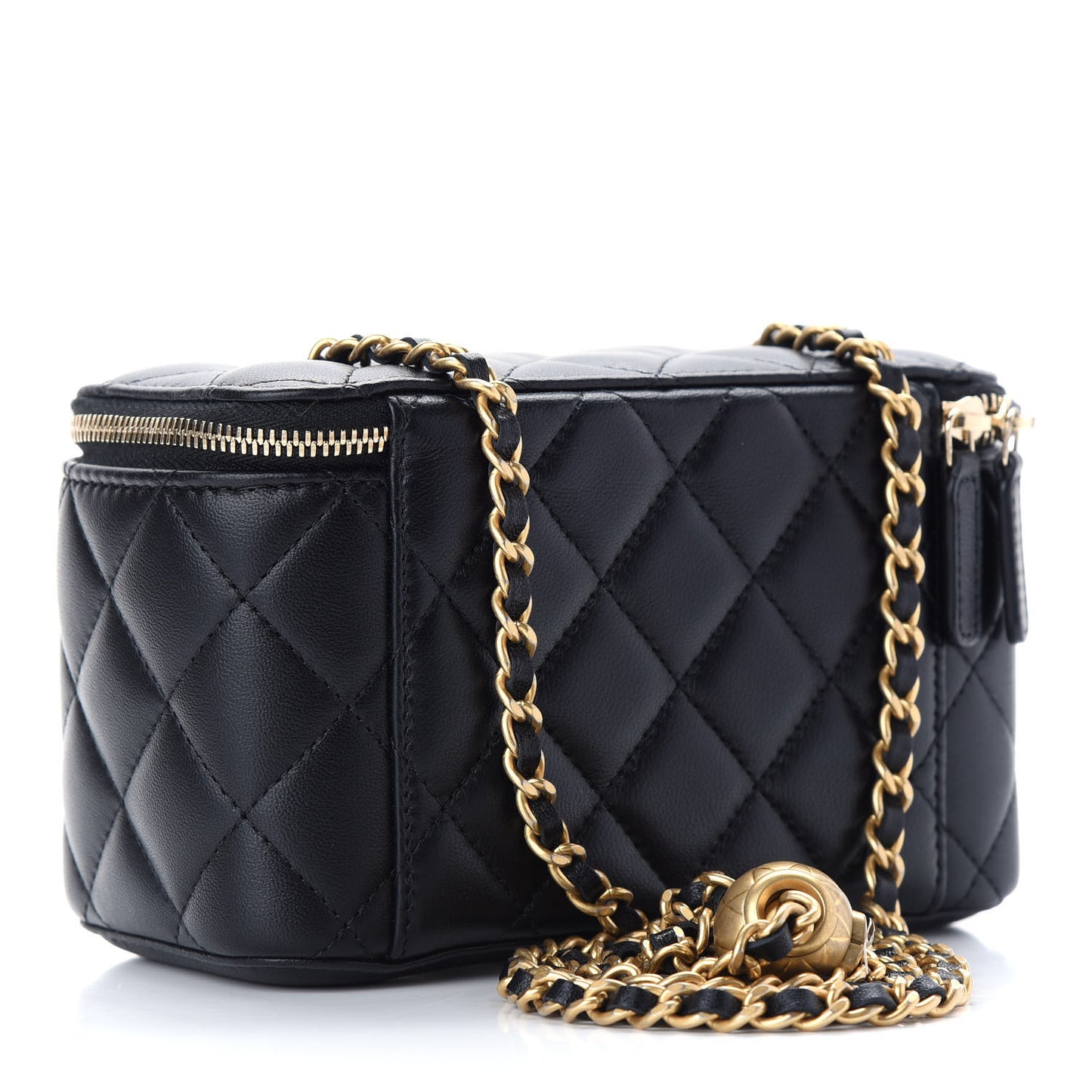 Lambskin Quilted Pearl Crush Small Vanity Case With Chain Black