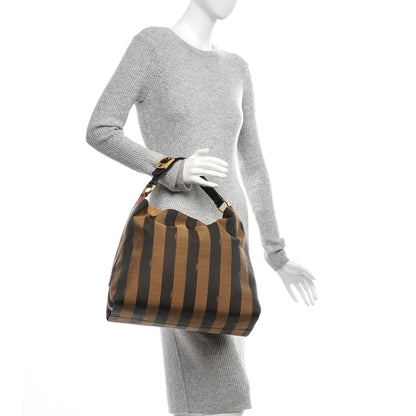 Fendi Pequin Cuoio Vegetale Large Hobo Tobacco Black Cuoio 2 of 7