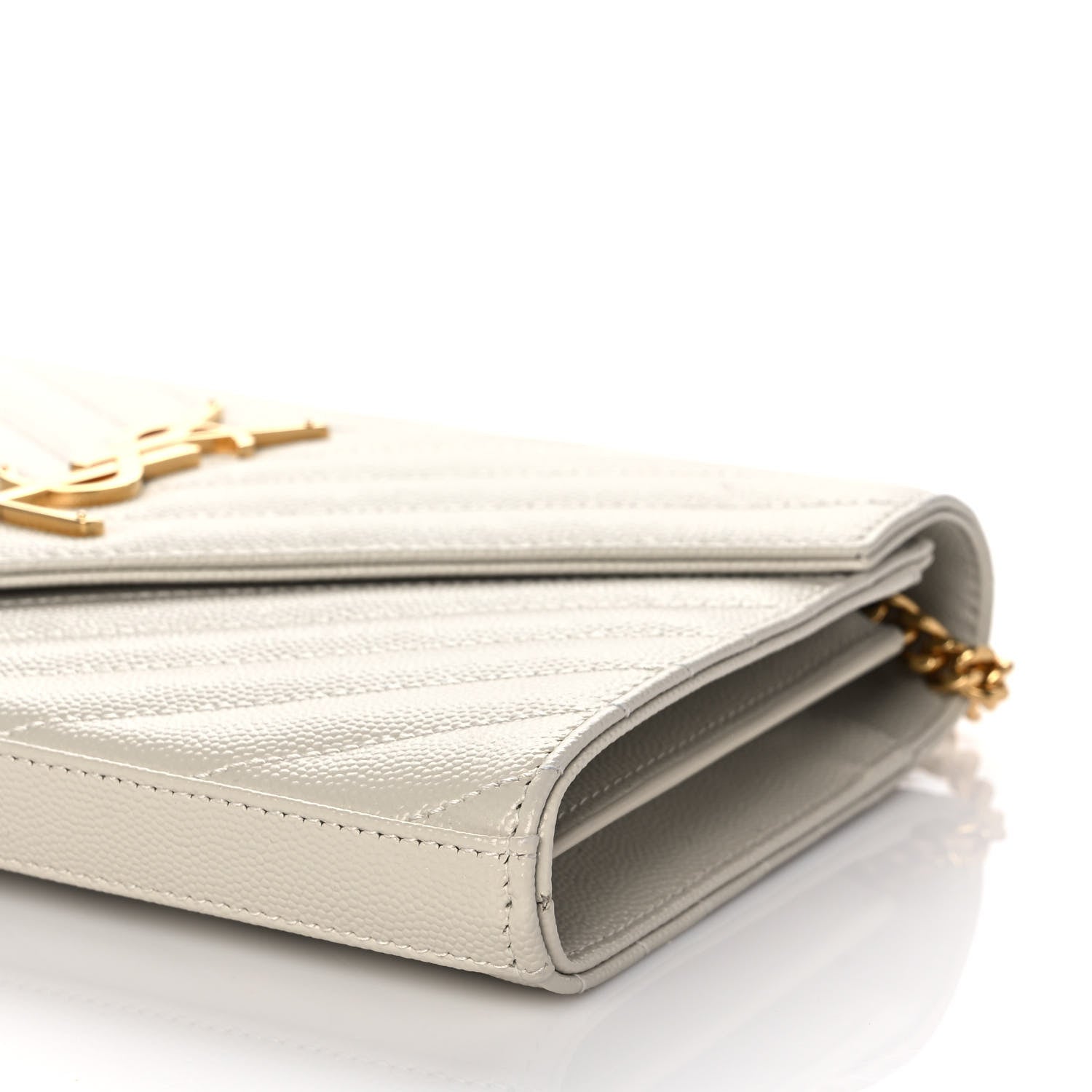 Saint Laurent Grain De Poudre Matelasse Chevron Monogram Chain Wallet Crema Soft 6 of 10