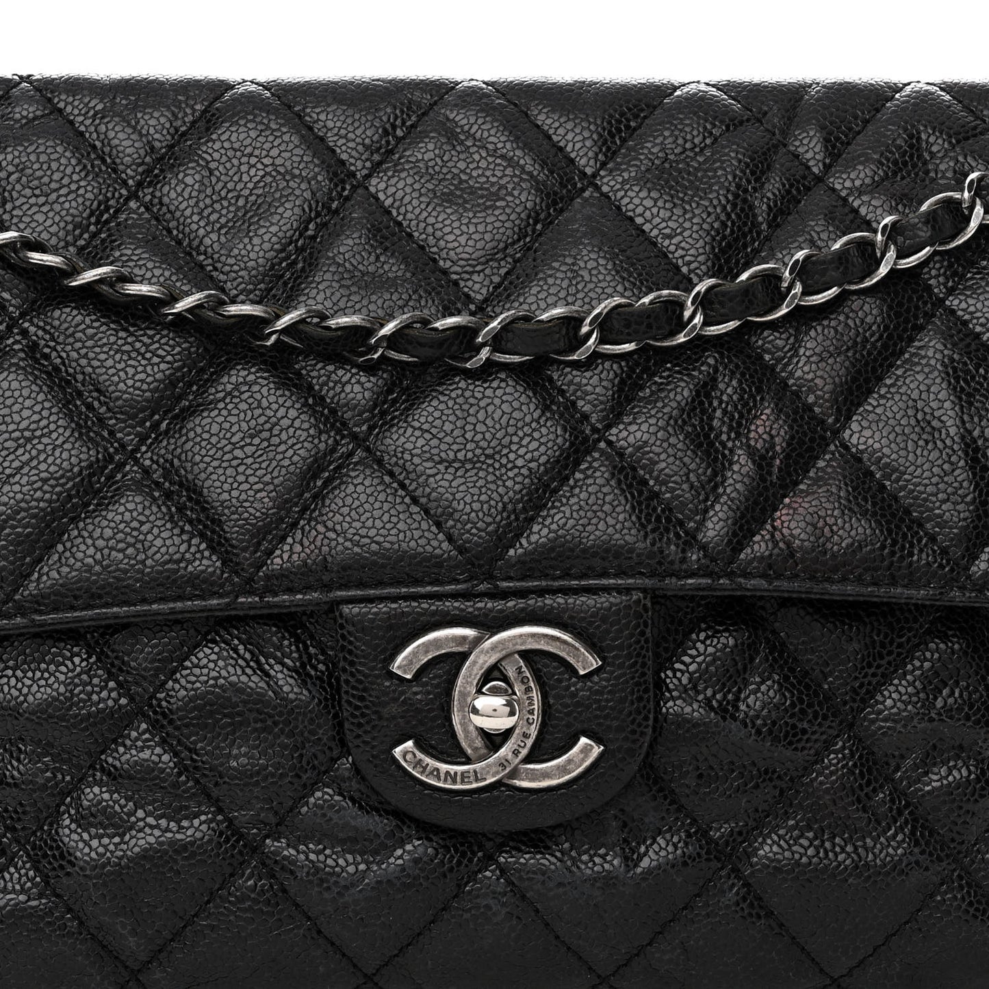 Crumpled Grained Calfskin Jumbo CC Crave Flap Black