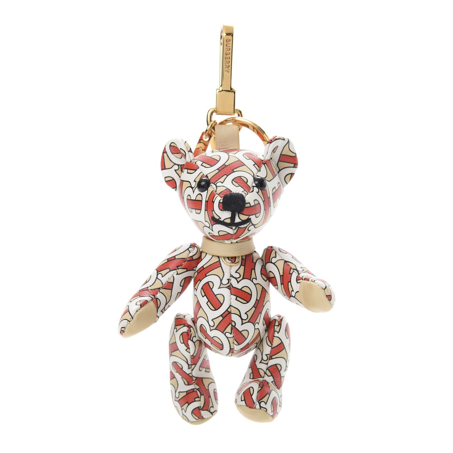 Calfskin Print Monogram Thomas Bear Bag Charm Beige Red