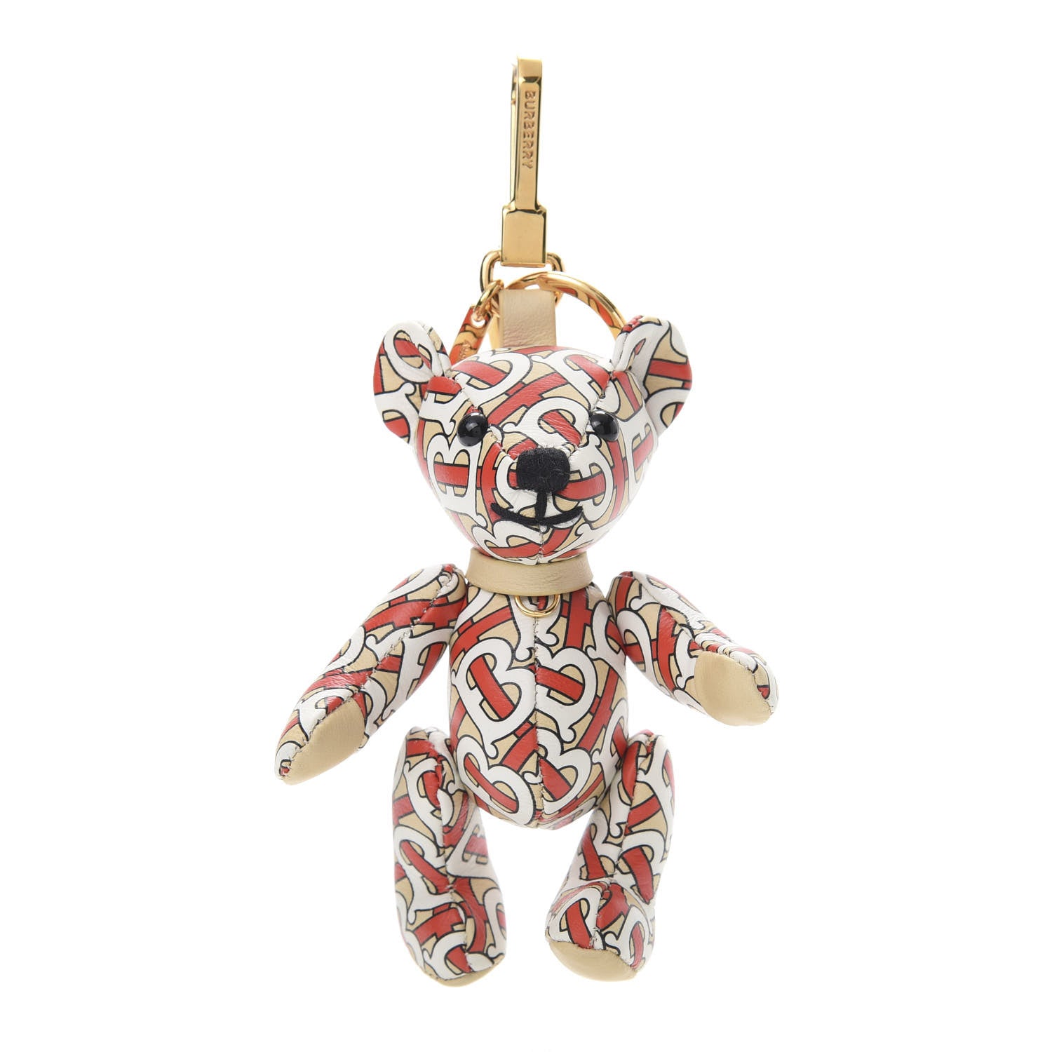 Burberry Calfskin Print Monogram Thomas Bear Bag Charm Beige Red 1 of 4