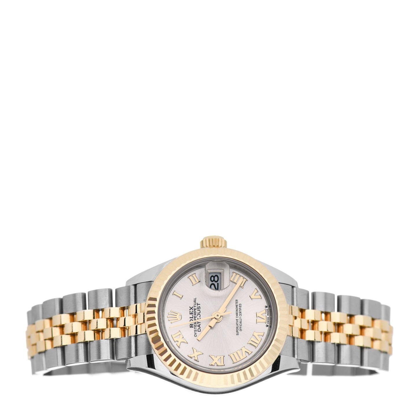Stainless Steel 18K Yellow Gold 28mm Oyster Perpetual Datejust Watch Silver Roman 279173