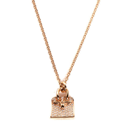 Hermes 18K Rose Gold Diamond Birkin Amulette Pendant Necklace 1 of 5