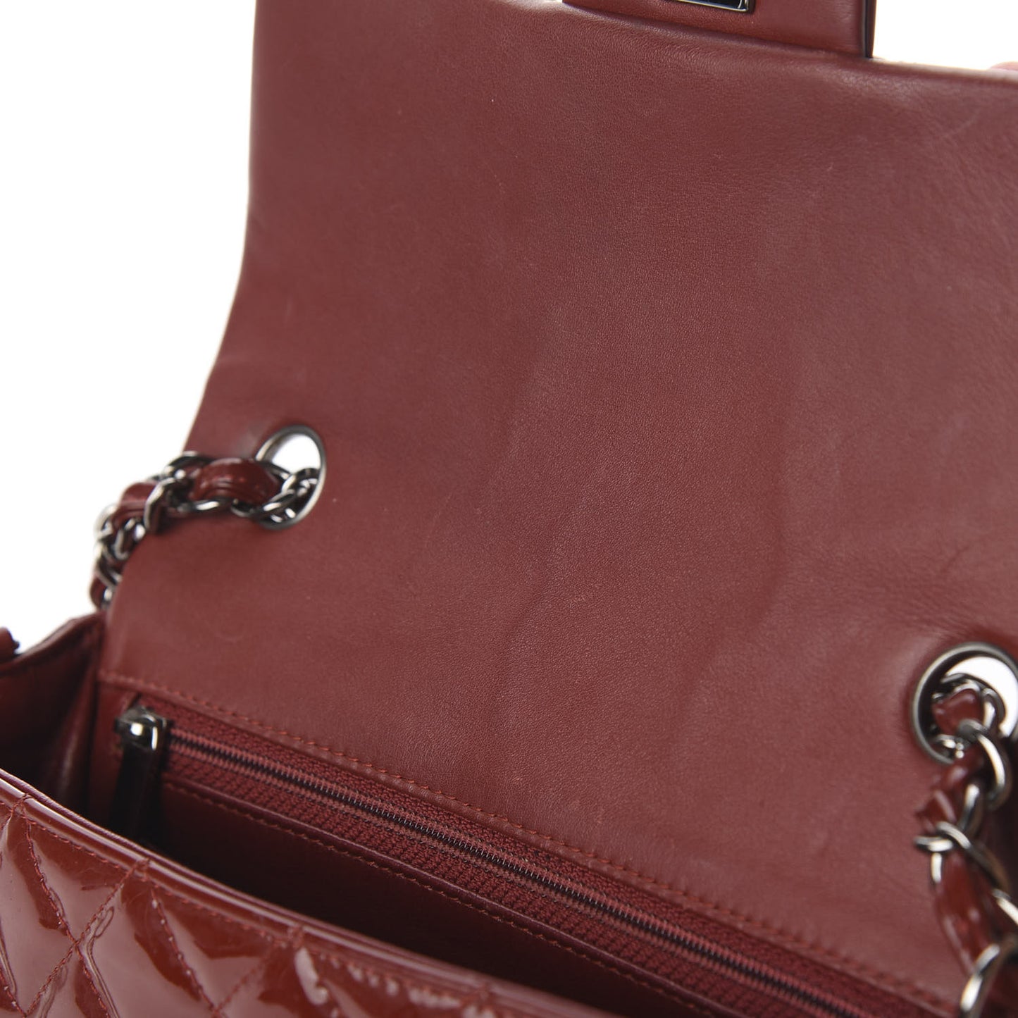 Patent Calfskin Quilted Mini Rectangular Flap Dark Red