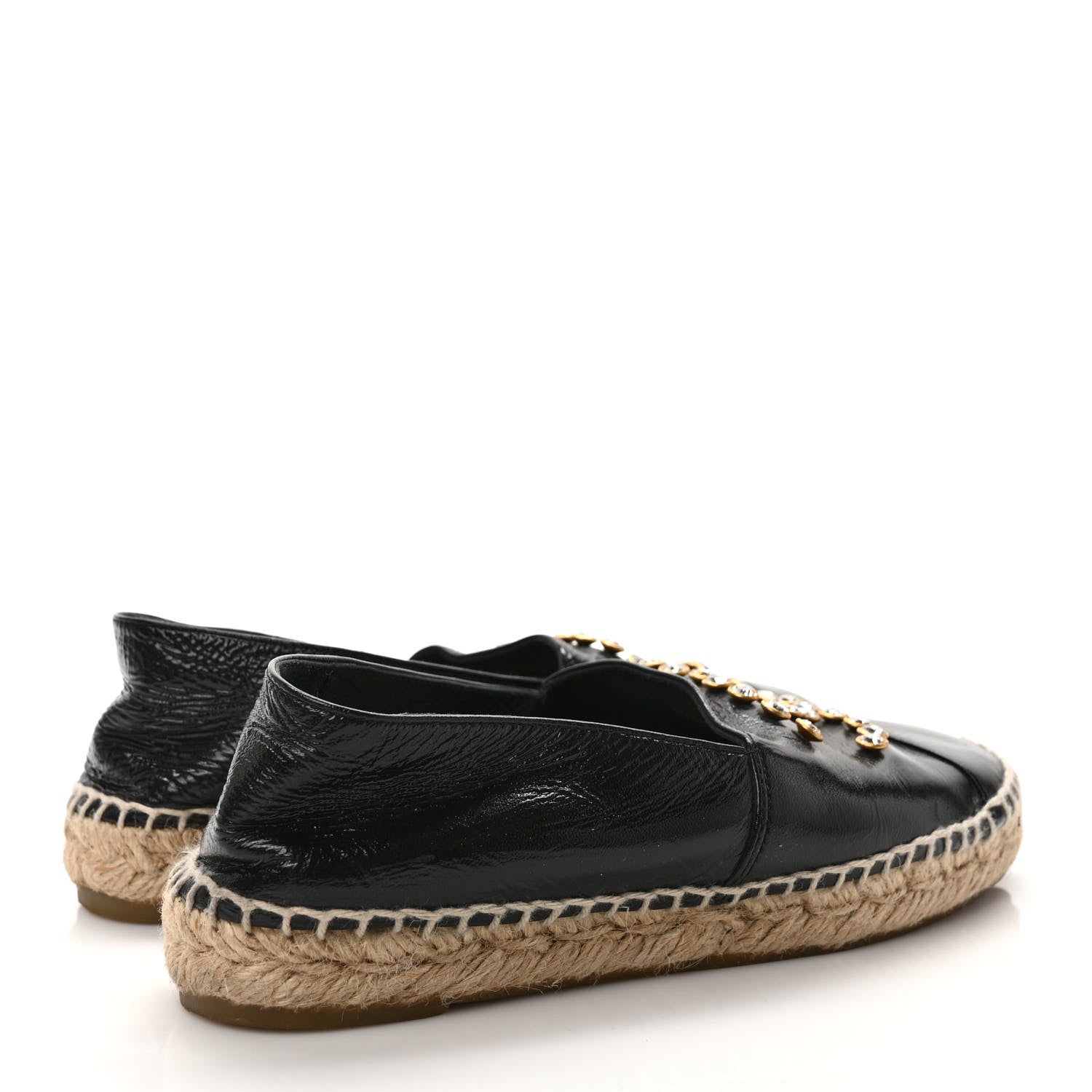 Chanel Patent Calfskin Crystal CC Espadrilles 36 Black 4 of 8