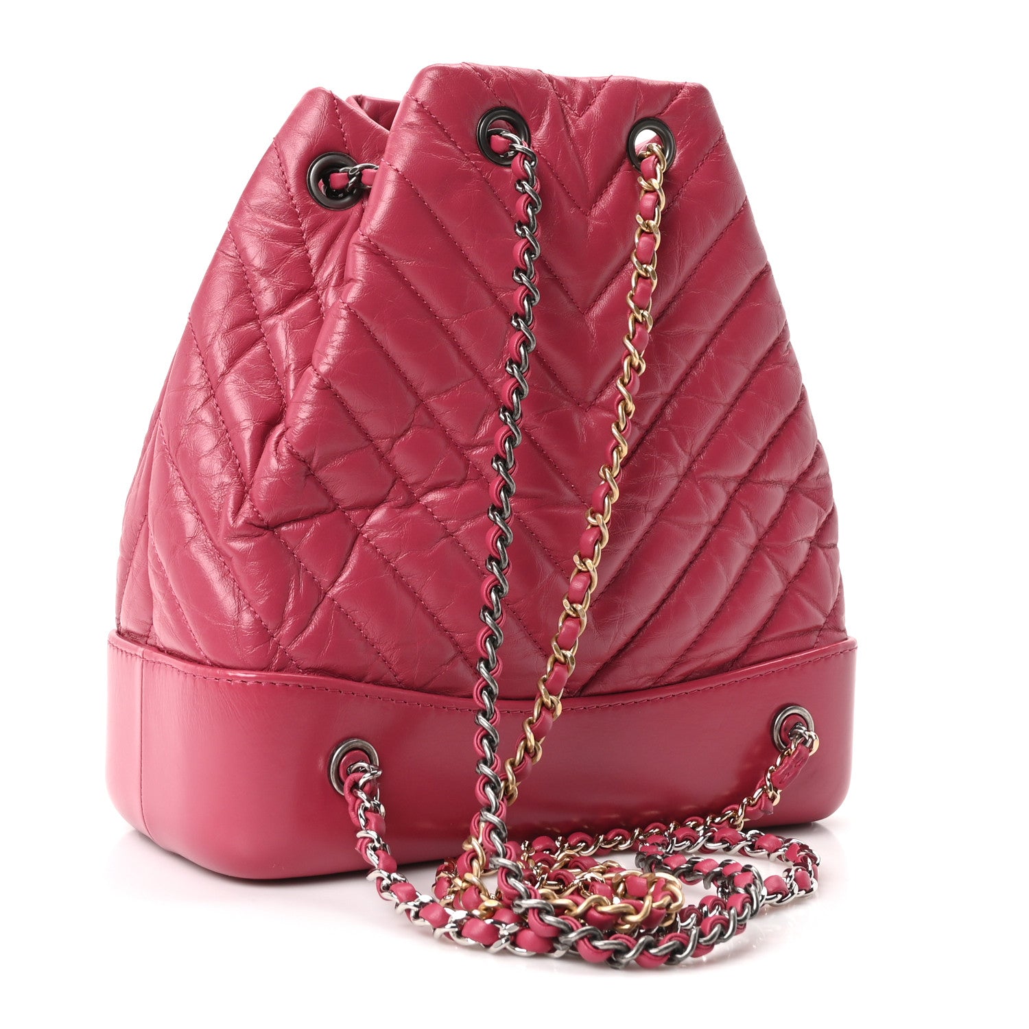 Chanel Aged Calfskin Chevron Quilted Small Gabrielle Backpack Dark Pink 3 of 11