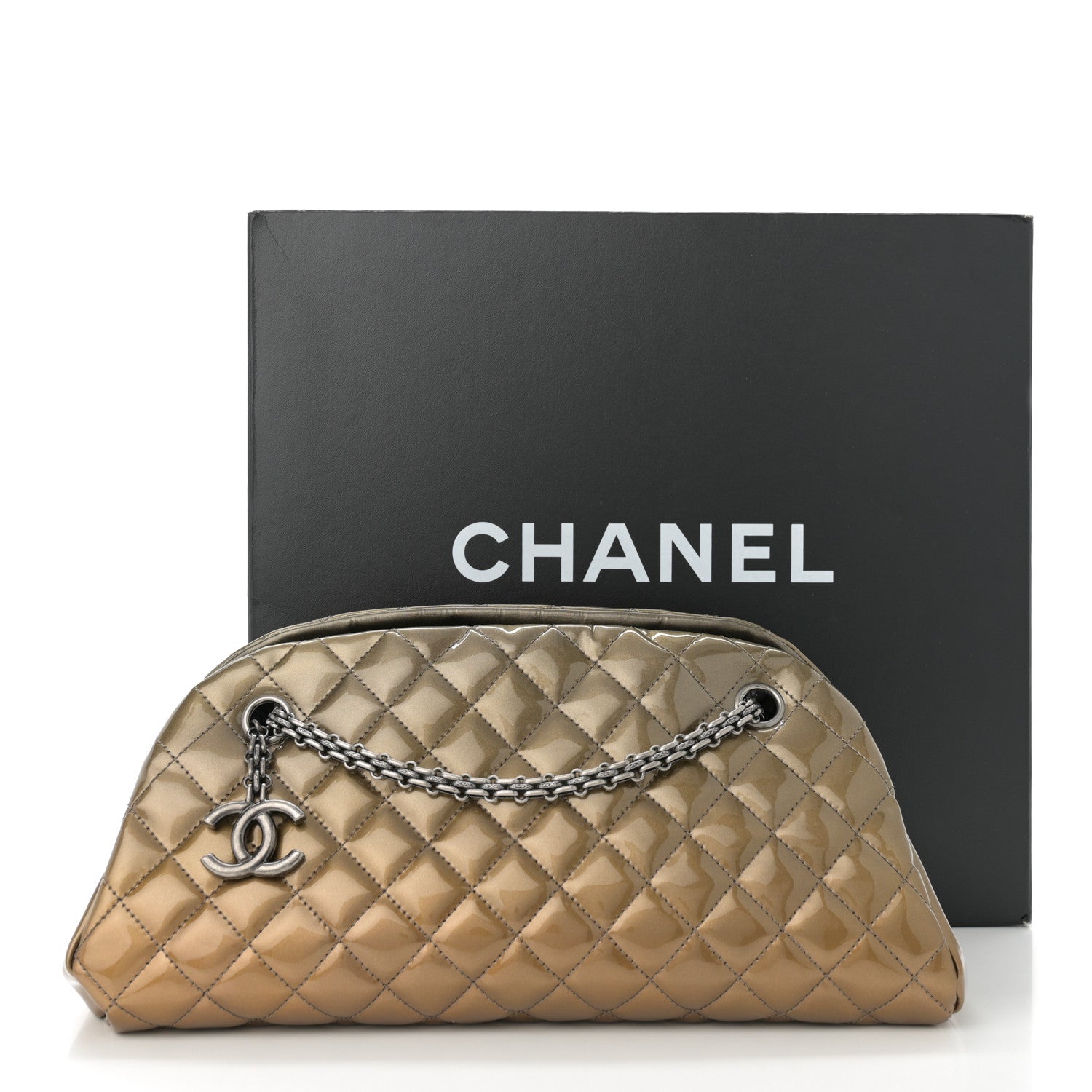 Chanel Metallic Patent Quilted Medium Just Mademoiselle Bowling Bag  Gold Degrade 13 of 13