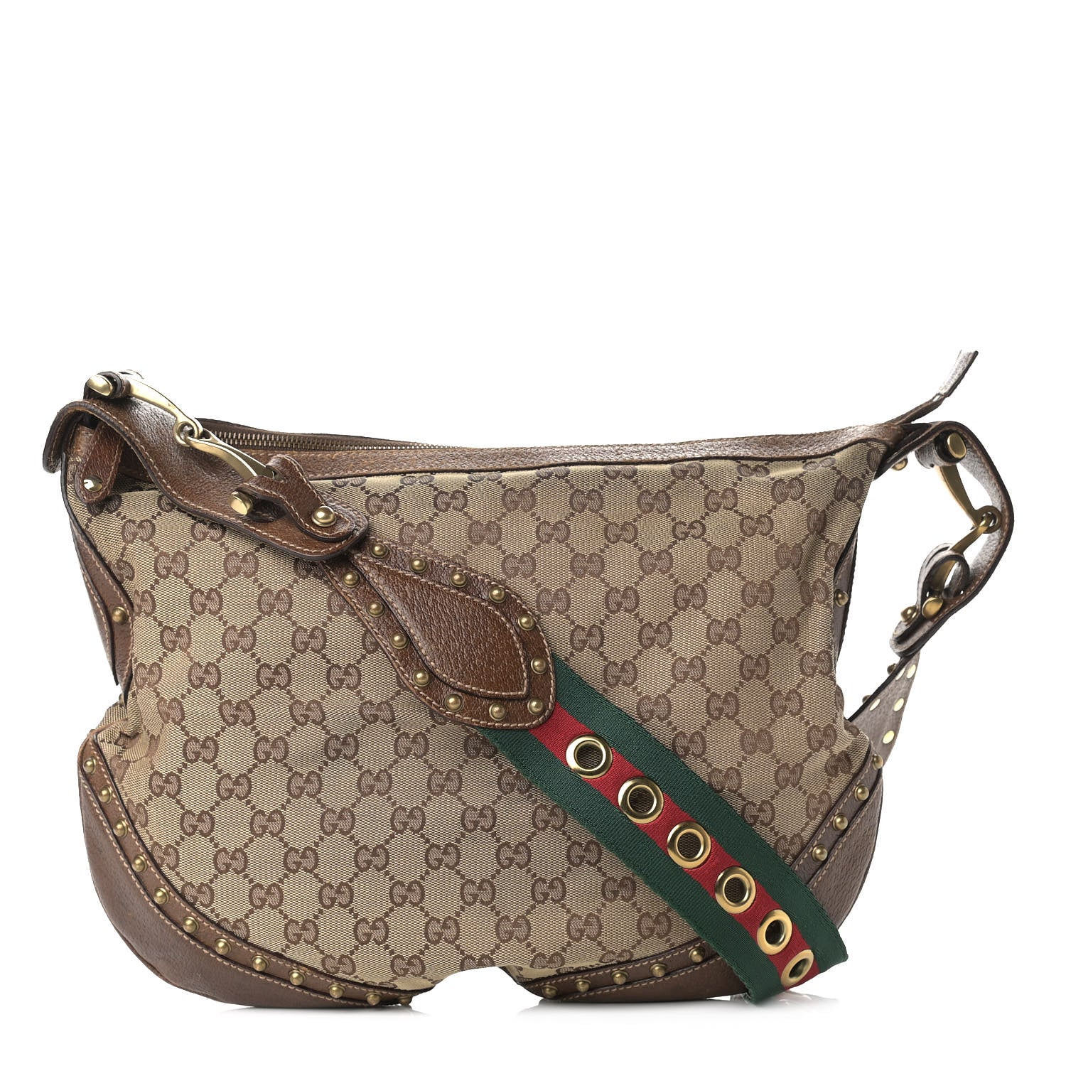 Gucci Monogram Web Studded Pelham Shoulder Bag Dark Brown 1 of 13