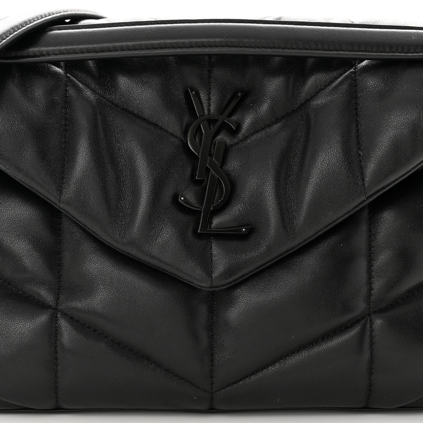 Lambskin Quilted Monogram Monochrome Small Loulou Puffer Chain Satchel Black