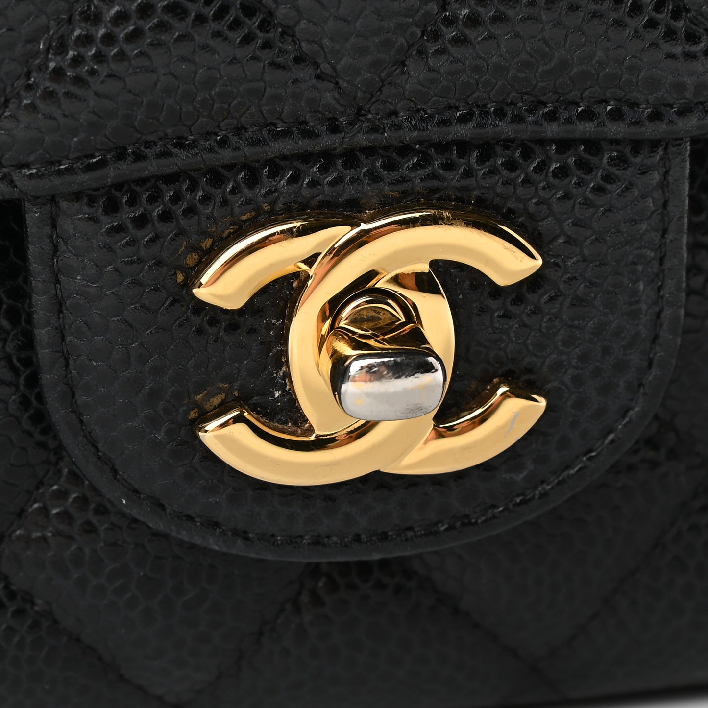 Caviar Quilted Medium Double Flap Black