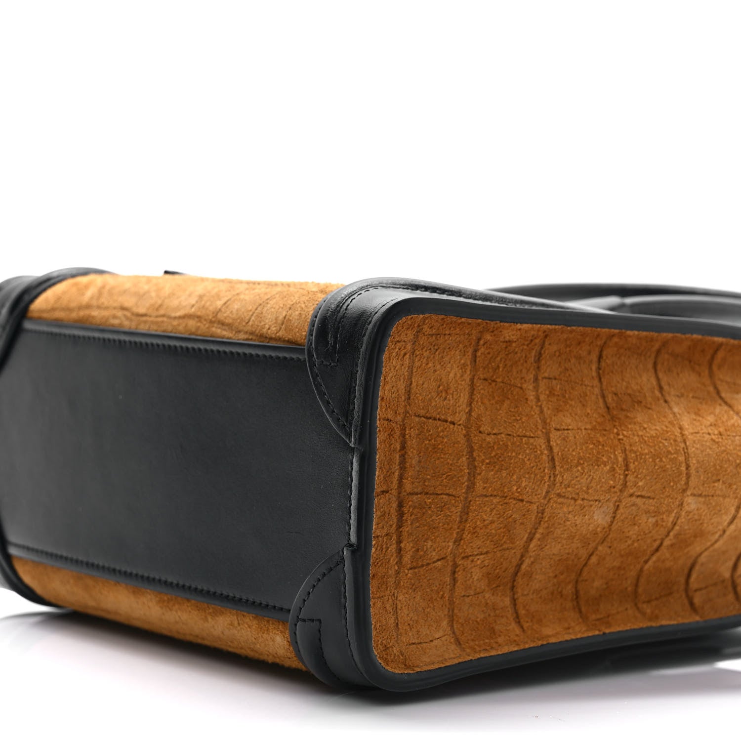 Celine Crocodile Embossed Nubuck Smooth Calfskin Bi-Color Nano Luggage Havana Black 8 of 8